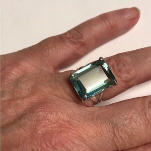 Aquamarine Stamped 925 Sterling Silver Ring